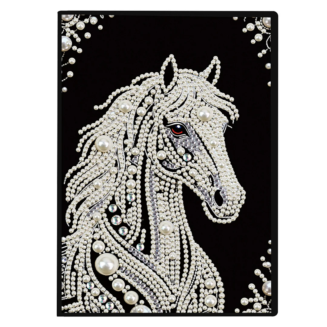 Horses Partial Pearl DIY 50 Pages A5 Diamond Painting Notebook Special Shaped Diamond Art Diary Book Kits Wireless Strip 5D Crystal Art Paintings Sketchbook for Art Drawing