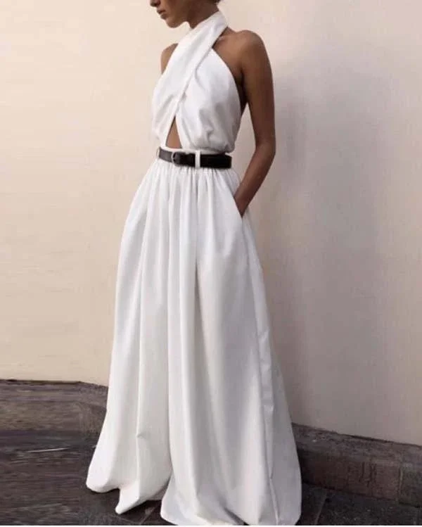 casual sexy sling off the shoulder backless pure color jumpsuit p118116