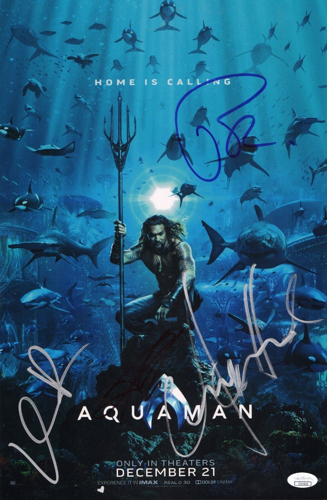 AQUAMAN Cast X4 Authentic Signed JASON MOMOA 11x17 Photo Poster painting (JSA COA)