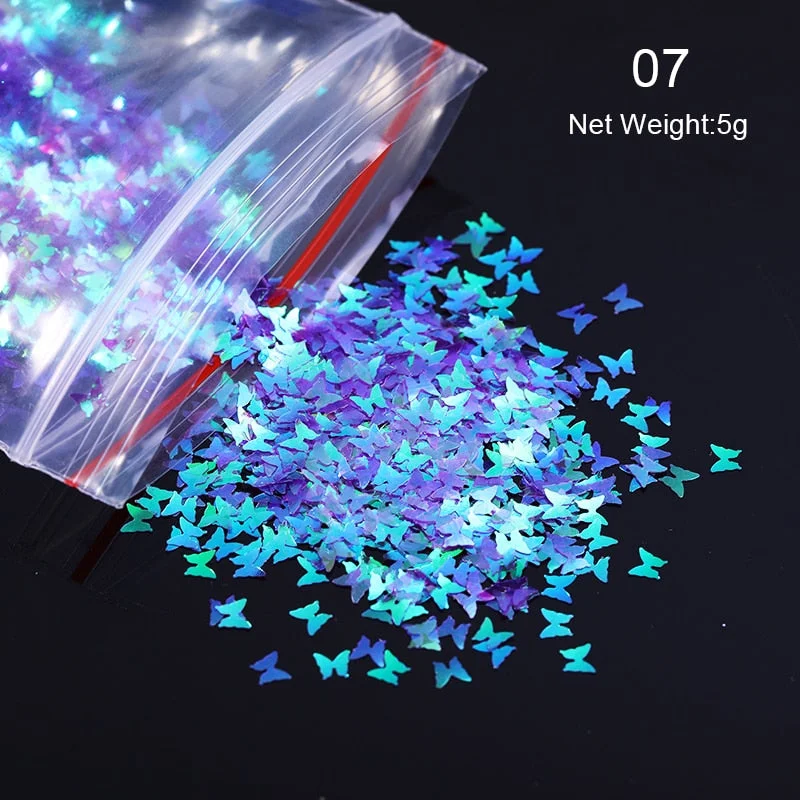 1 Bag Nail Sequins Butterfly Design 3D Glitter Colorful Nail Flakes iridescent Palliette Spangle Decoration Nail Art Sticker