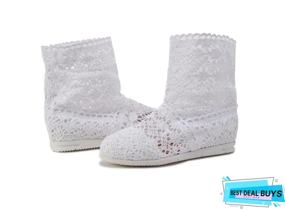 Women Cut-Outs Fashion Shoes Knitted short lace Boot ankle botas Boots