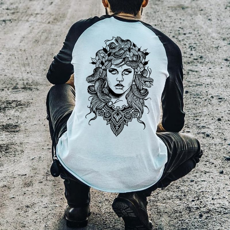 UPRANDY Color-stitching Medusa Banshee Printed Fashion T-shirt -  UPRANDY