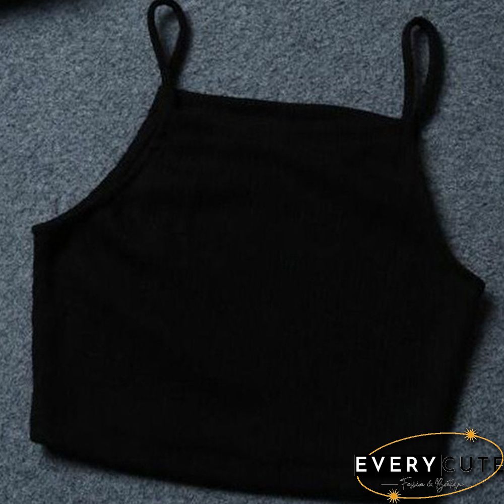 Women Sexy Sleeveless Vest Crop Tops Casual Solid Color Halter Tank Tops