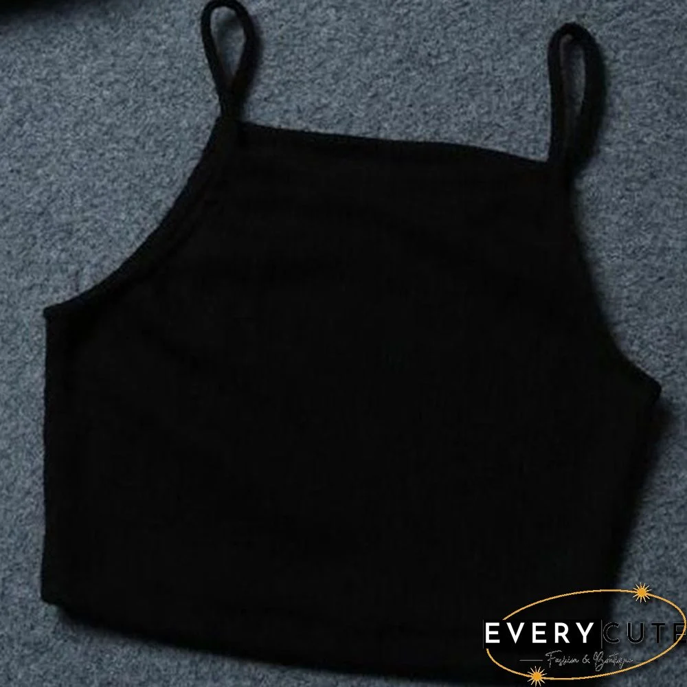 Women Sexy Sleeveless Vest Crop Tops Casual Solid Color Halter Tank Tops