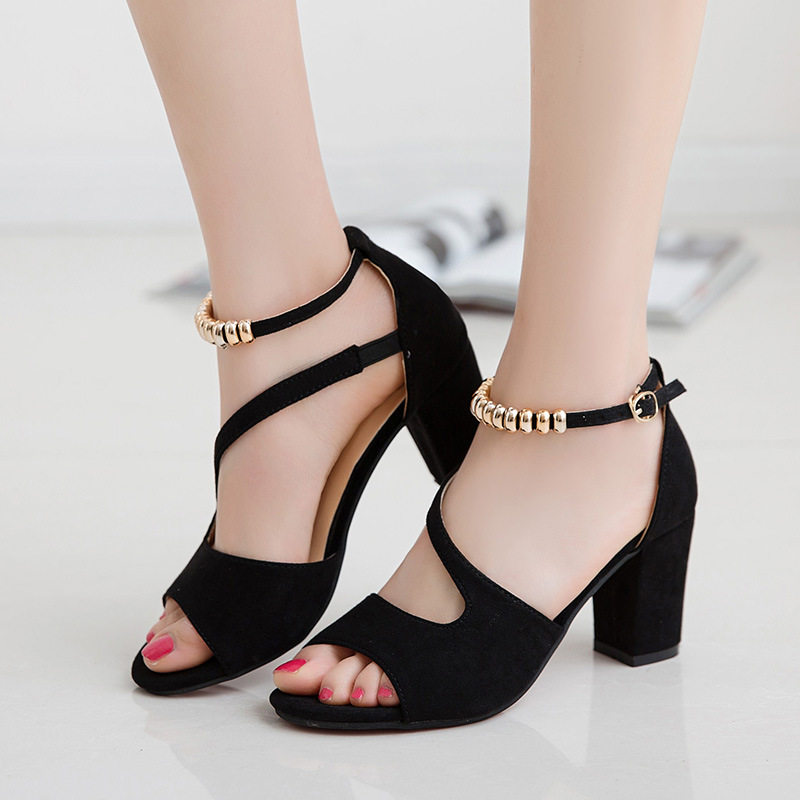 Mature Women Padded Buckle Sandal With Thick Heel