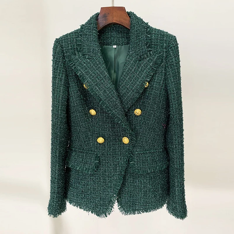 Nigikala Nigikala Autumn And Winter New High-End Fabric Trough Tuxedo Side Coarse Flowers To Repair Suit Jacket Ink Green