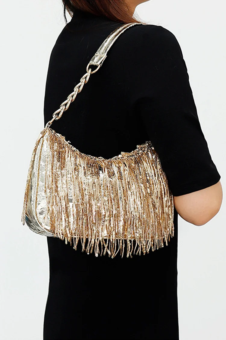 Party Gold Glittering Tassels Shoulder Bags