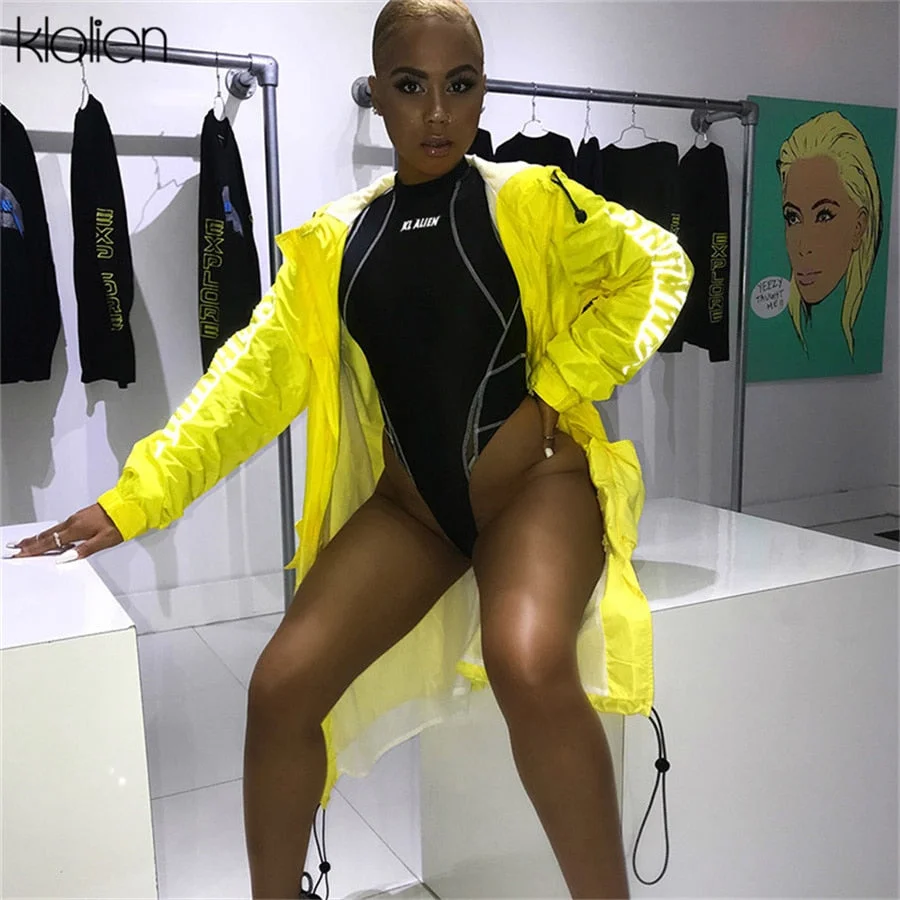 KLALIEN Brand Fashion Casual Print Letter Skinny Bodysuit For Women Autumn New Streetwear Wild Basic Female Streetwear Stretch