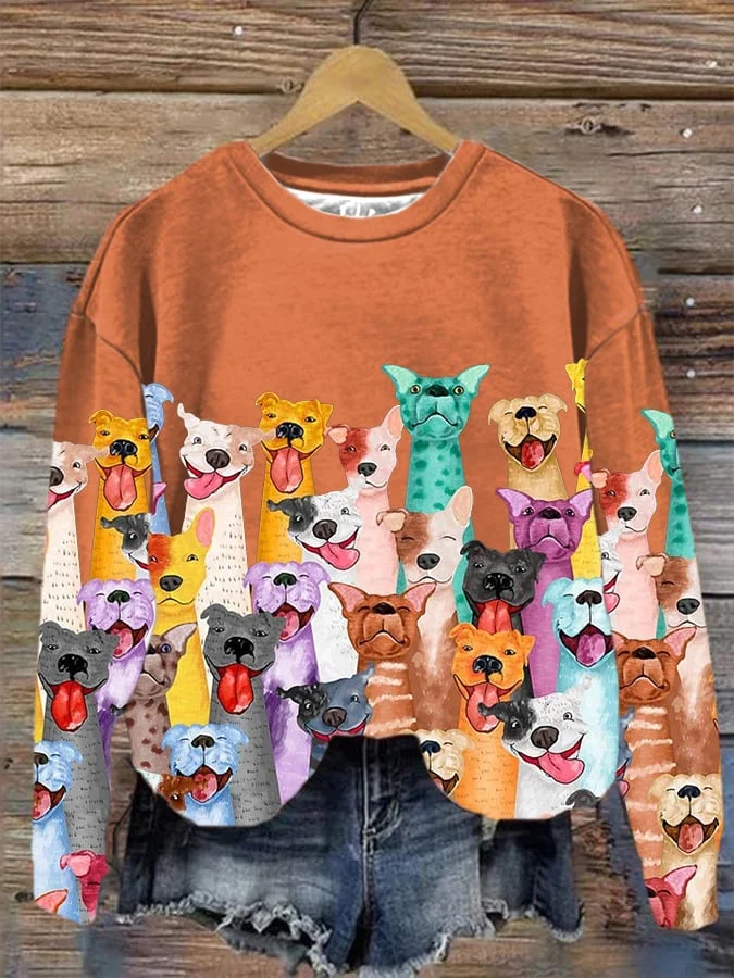 Women's Fun Dogs Print Sweatshirt socialshop