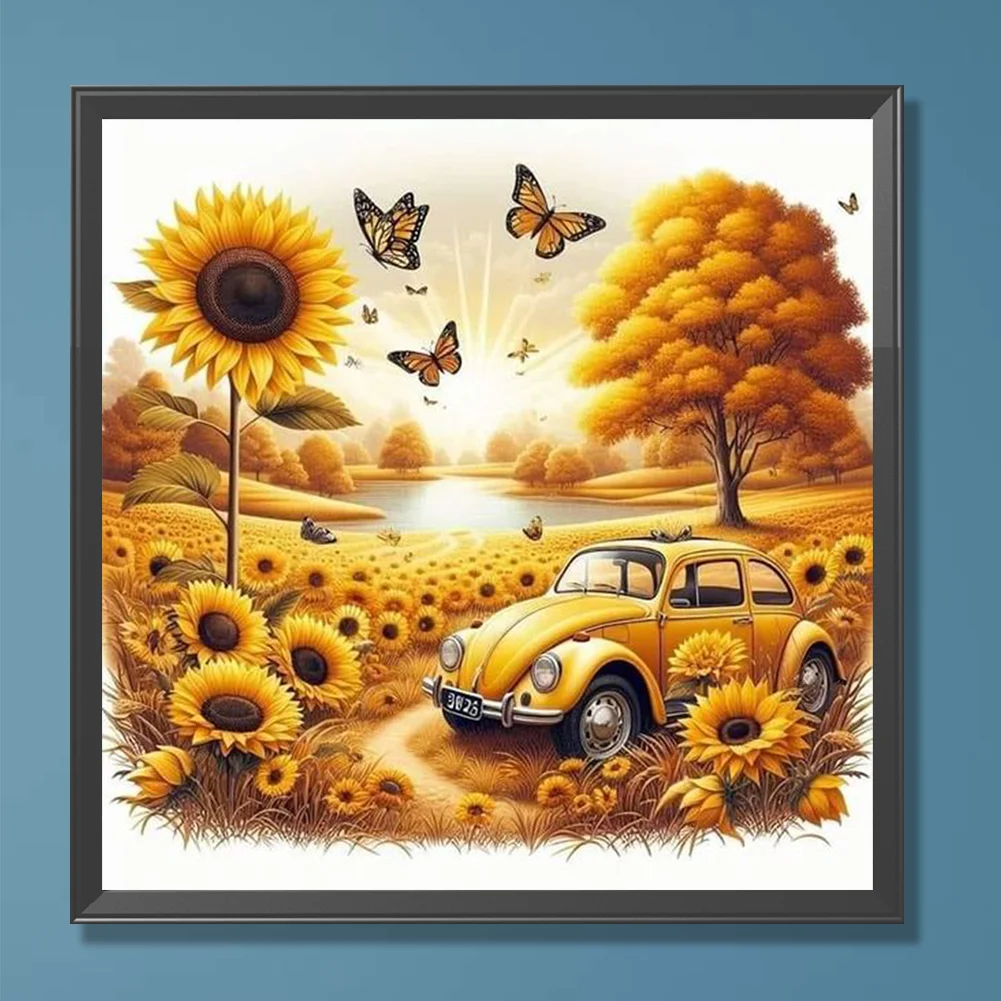 Diamond Painting - Full Round Drill - Sunflower Car(Canvas|30*30cm)
