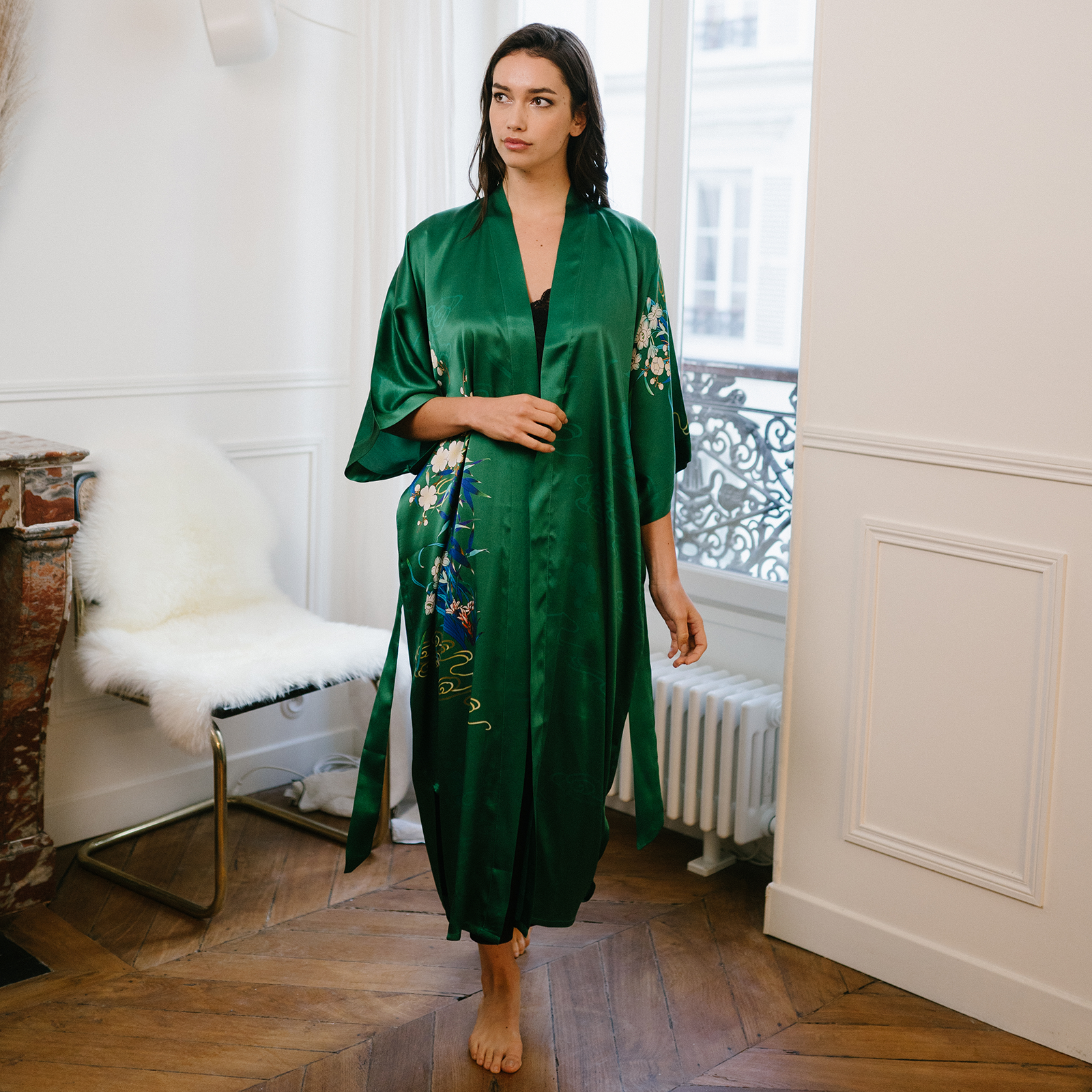 19 Momme Green Glorious Luxury Women's Silk Kimono Robe REAL SILK LIFE