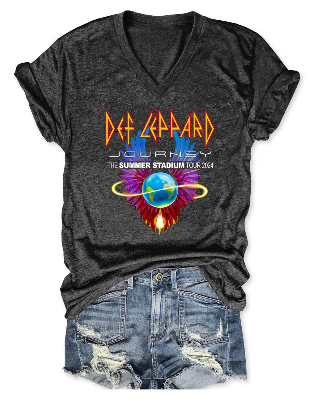 2024 Def Leppard And Journey Summer Stadium Tour V Neck T-Shirt
