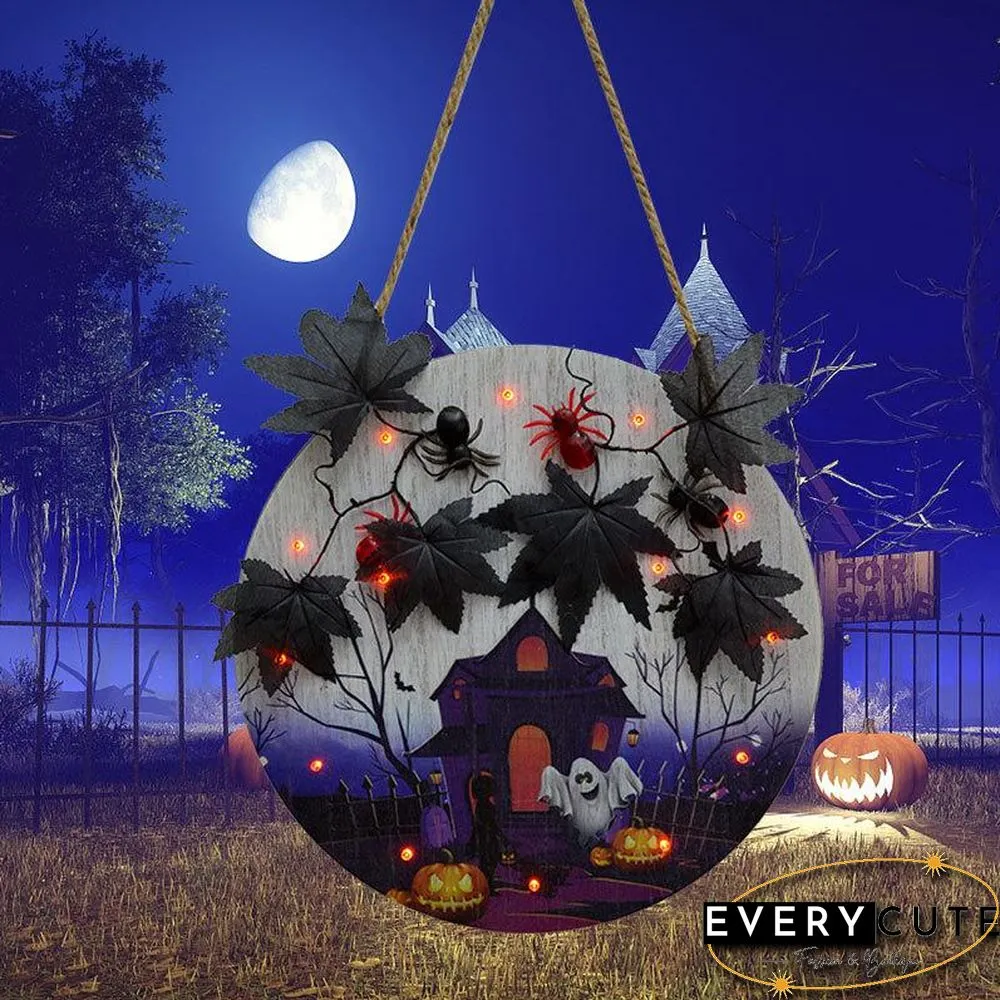Halloween Theme Wooden Sign With Lights For Home Decoration