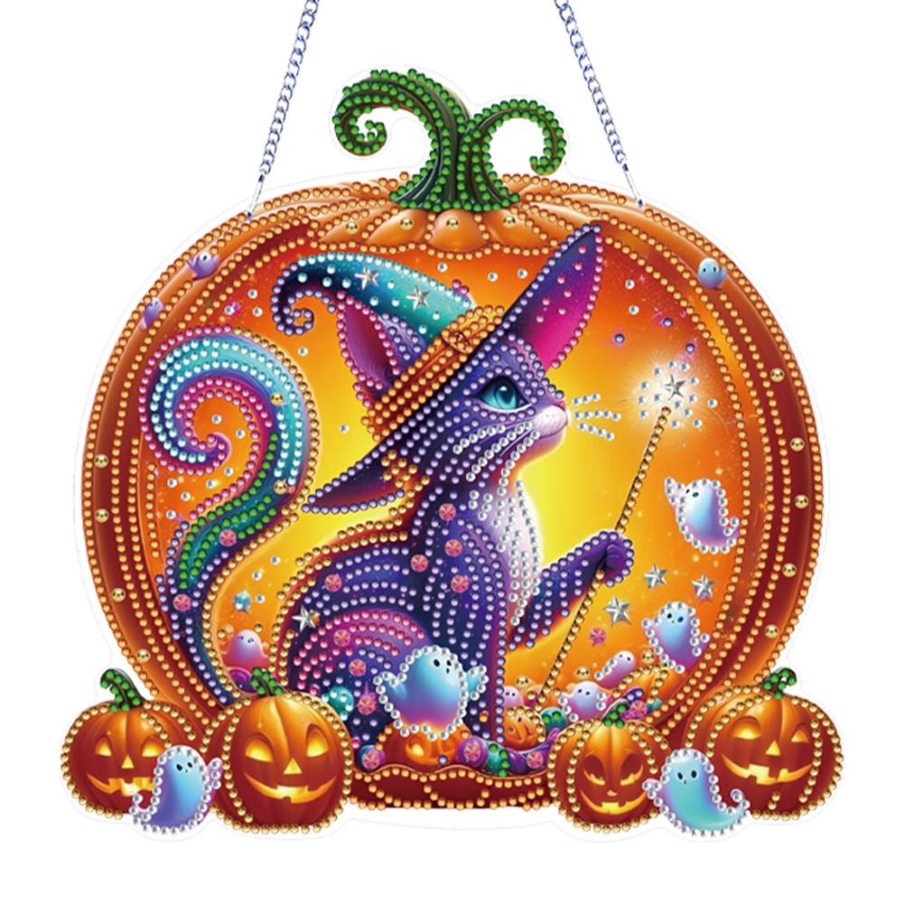 Acrylic Special Shape Pumpkin Cat Diamond Painting Hanging Pendant for Home Wall
