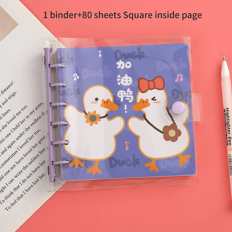 JOURNALSAY 80 Sheets Cute Square 6 Ring Loose Leaf Book Cartoon DIY Hand Journal Notebook Binder