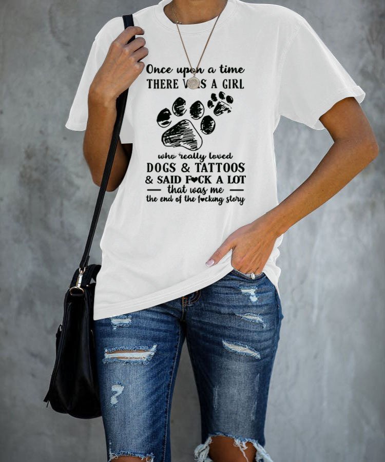 Women's Once Upon A Time Dog Paw Letter Printed Casual Tee