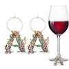 (Limited Stock)2pcs DIY Diamond Painting Ornament Flower Alphabet Wine Glass Charm、[Everydayedeals]
