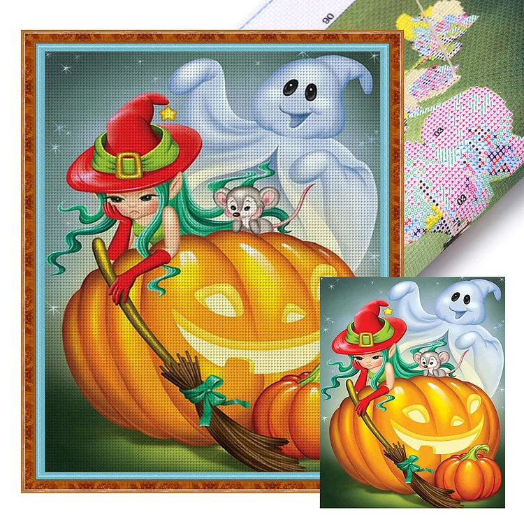 Pumpkin Ghost 11CT Stamped Cross Stitch 40*50CM