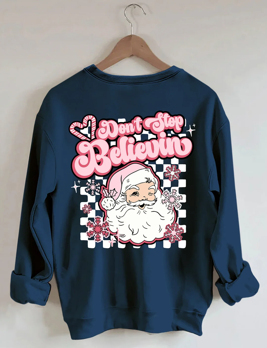 Don't Stop Believin Pink Santa Sweatshirt