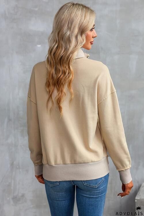Half Snap Drop Shoulder Long Sleeve Sweatshirt