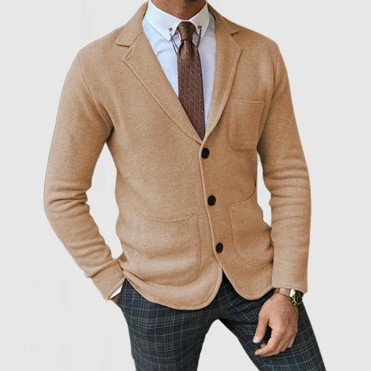 Men's Elegant Lapel Long Sleeve Knit Jacket