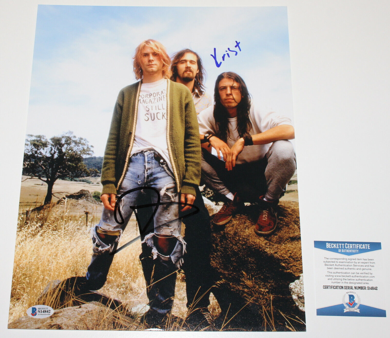 NIRVANA KRIST NOVOSELIC & DAVE GROHL BAND SIGNED 11x14 Photo Poster painting BECKETT COA BAS