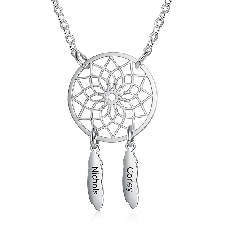 Personalized Dream Catcher Necklace with Engraving 2 Names for Women