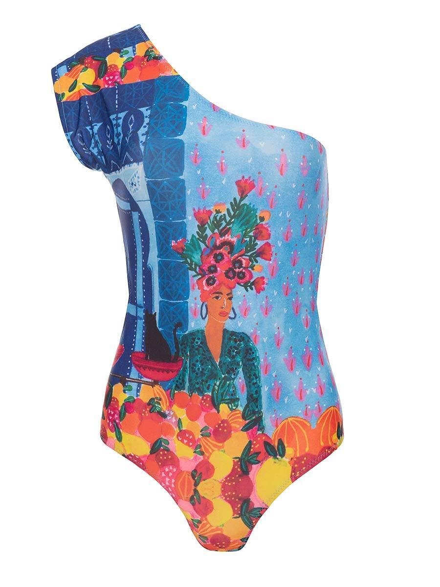 One-piece Swimsuit Sexy Print One-shoulder Siamese Bikini