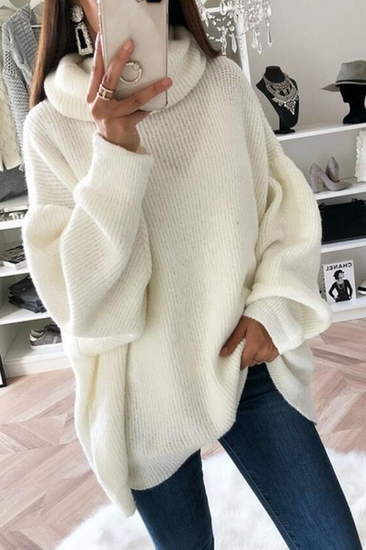 Solid Color Turtleneck Knit Sweater