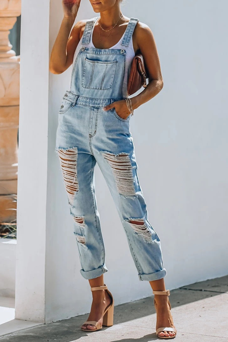 Denim Hole Distressed Overall