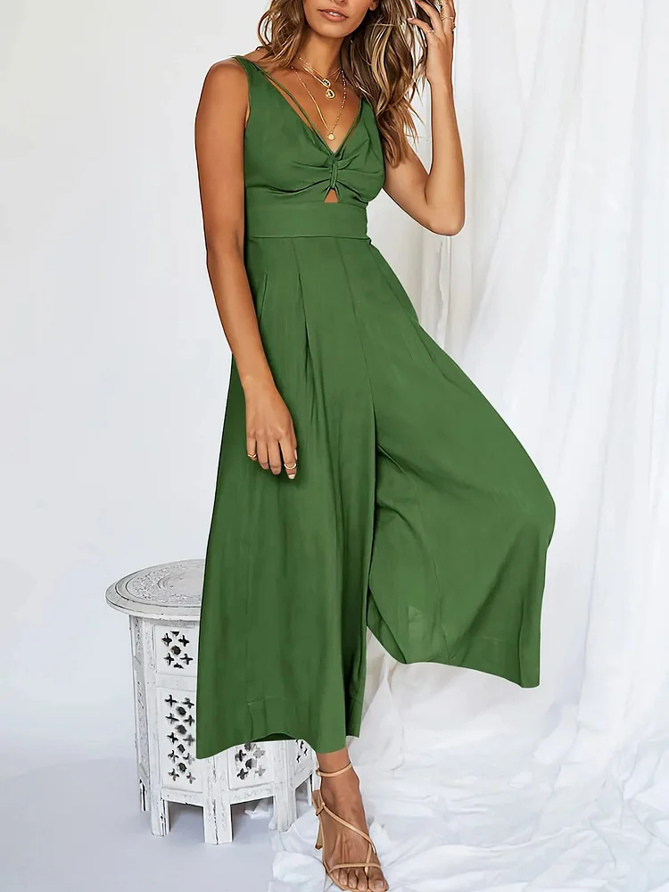 V Neck Cutout High-Waist Jumpsuits(Buy 2 free shipping)