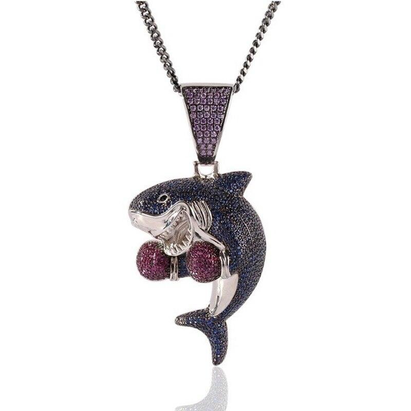 Hip Hop Men Fashion Boxing Shark Pendant Necklace-VESSFUL