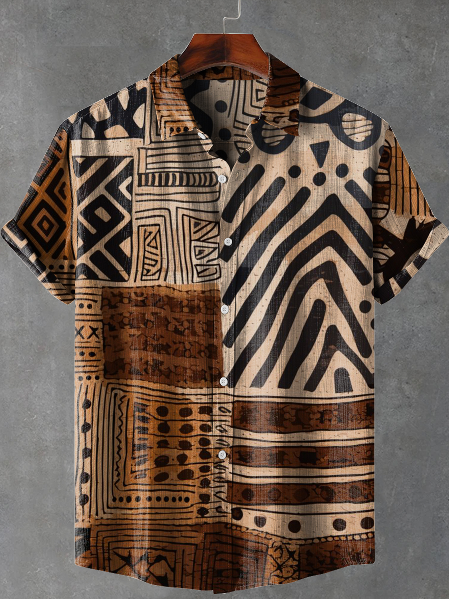 Africa Tribal Totem Collage Art Print Casual 100% Cotton Shirt