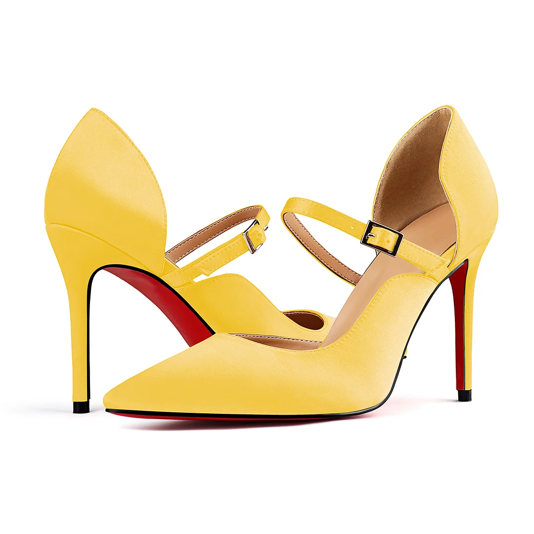 100mm Women's Classic Elegant Stilettos Pointed Toe Red Bottom Silk High Heels-MERUMOTE