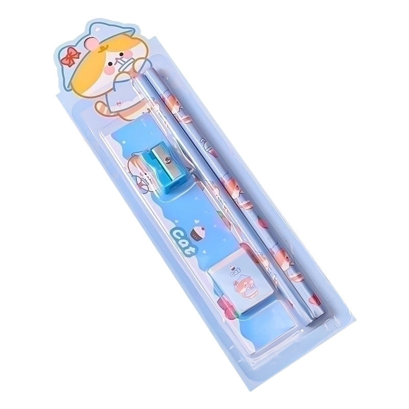 Student Learning Stationery Cartoon Pencil Eraser Ruler Pencil Sharpener Five-piece Set