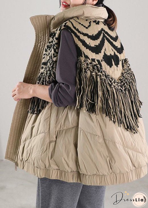 Vintage Beige Tasseled Patchwork Duck Down Winter down vest