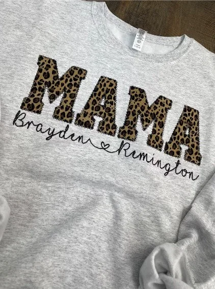 Mama Embroidered Leopard Applique Sweatshirt