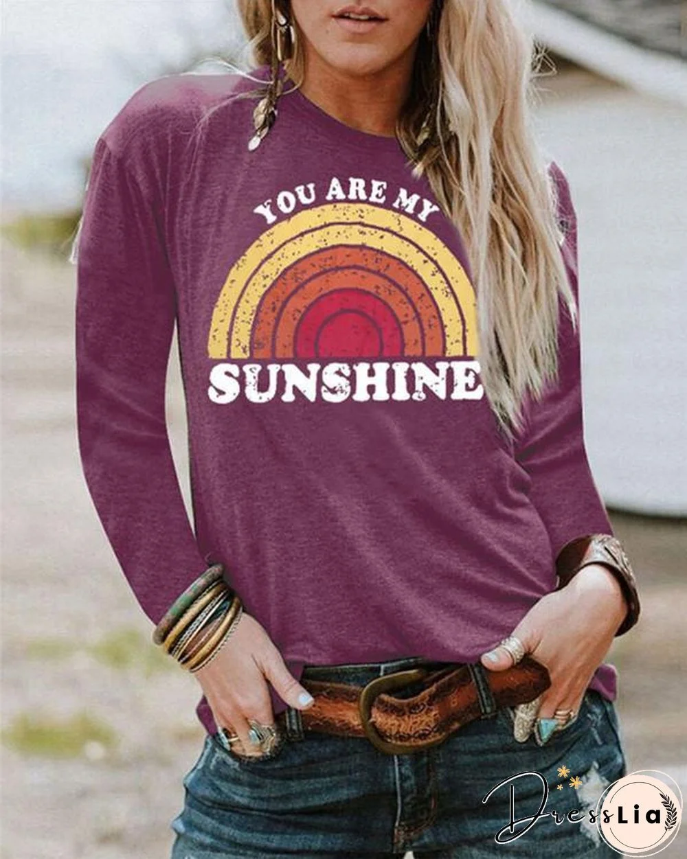 Sunshine Cartoon Printed  Women Tops Holiday Fall Daily Casual Blouse