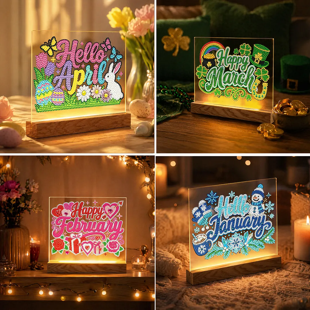12 Pcs DIY Diamond Painting Night Light Diamond Art LED Lamp 7.87x5.91 Inch