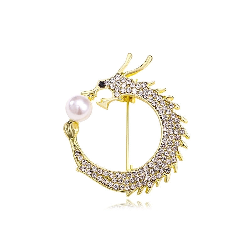 Retro Pin Animal Dragon Alloy Enamel Rhinestones Unisex Brooches