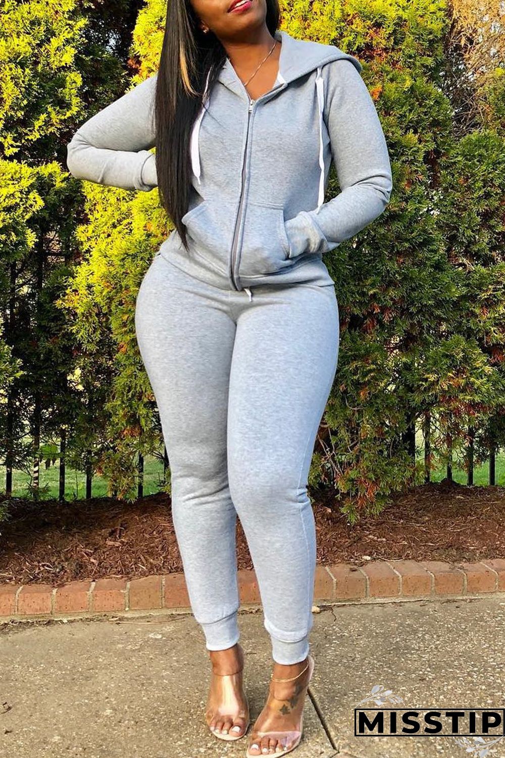 Grey Fashion Casual Solid Basic Hooded Collar Long Sleeve Two Pieces