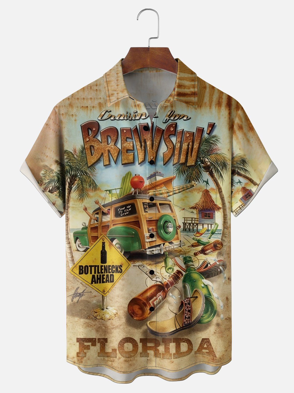 Moisture Wicking Florida Liquor Slogan Chest Pocket Holiday Hawaii Shirt PLUSCLOTHESMAN