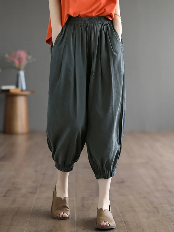 Original Vintage Roomy Pure Color Elasticity Drawstring Harem Pants