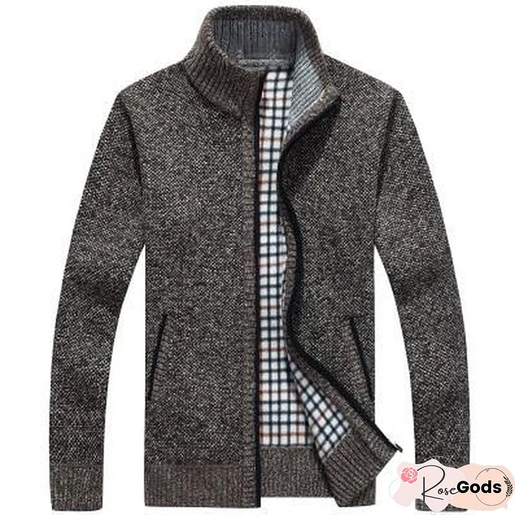 Men's Sweater Coat Sweater Jackets Men Zipper Knitted Thick Coat