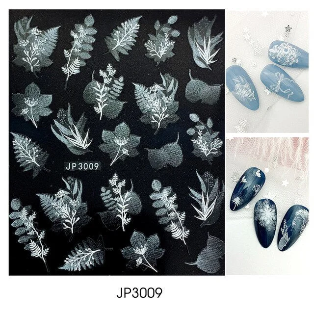 Nail Stickers Embossed 5D Elegant Abstract Flower Leafs Designs Back Glue Nail Decals Decoration Tips For Beauty Salons