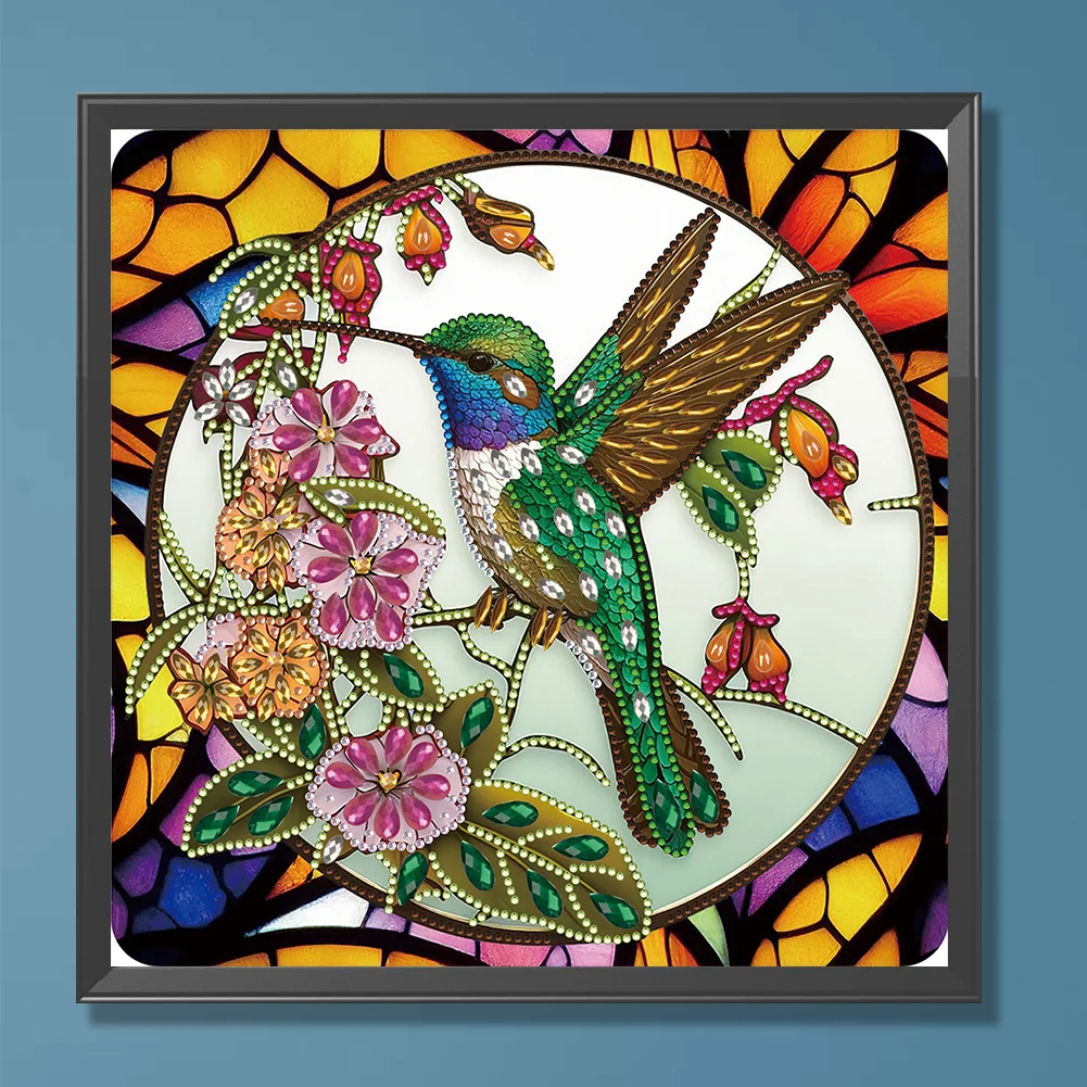 Diamond Painting - Partial Special Shaped Drill - Stained Glass Hummingbird(30*30cm)