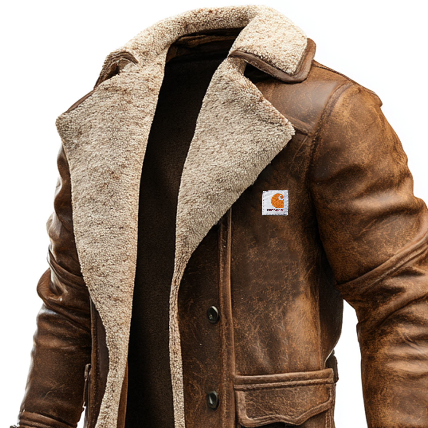 Men's Vintage Brown Leather Coat With Faux Fur Lining