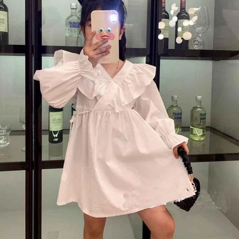 Loose Blue Baby Spring Summer Girls Dress Kids Teenagers Children Clothes Outwear Special Occasion Long Sleeve High Quality