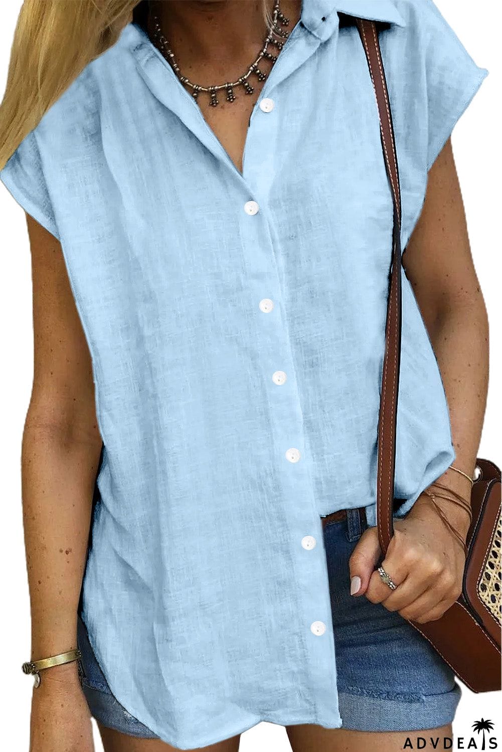 Turn-down Collar Button Front Tank