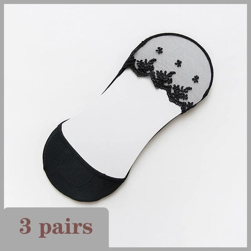 New Transparent Short Lace Socks Women Summer Hollow Out Female Soft Invisible Breathable Boat Socks Slippers 2020 3 Pairs